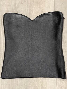 ZARA Black Leather Look like Strapless Top Bustier Tube Top Size L